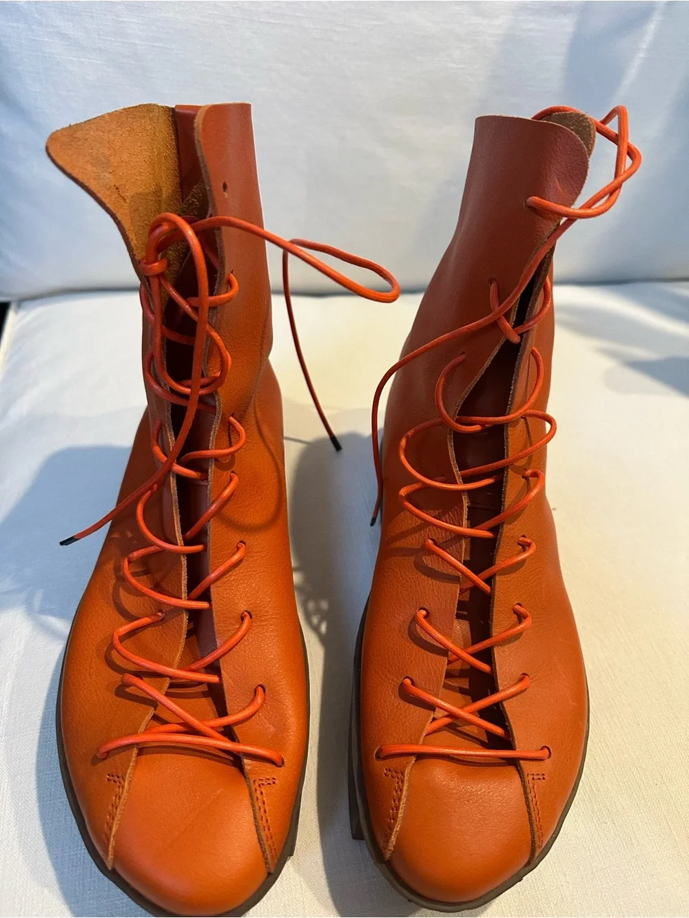 Trippen Women's Platform Lace-Up Boot in Vibrant Orange
